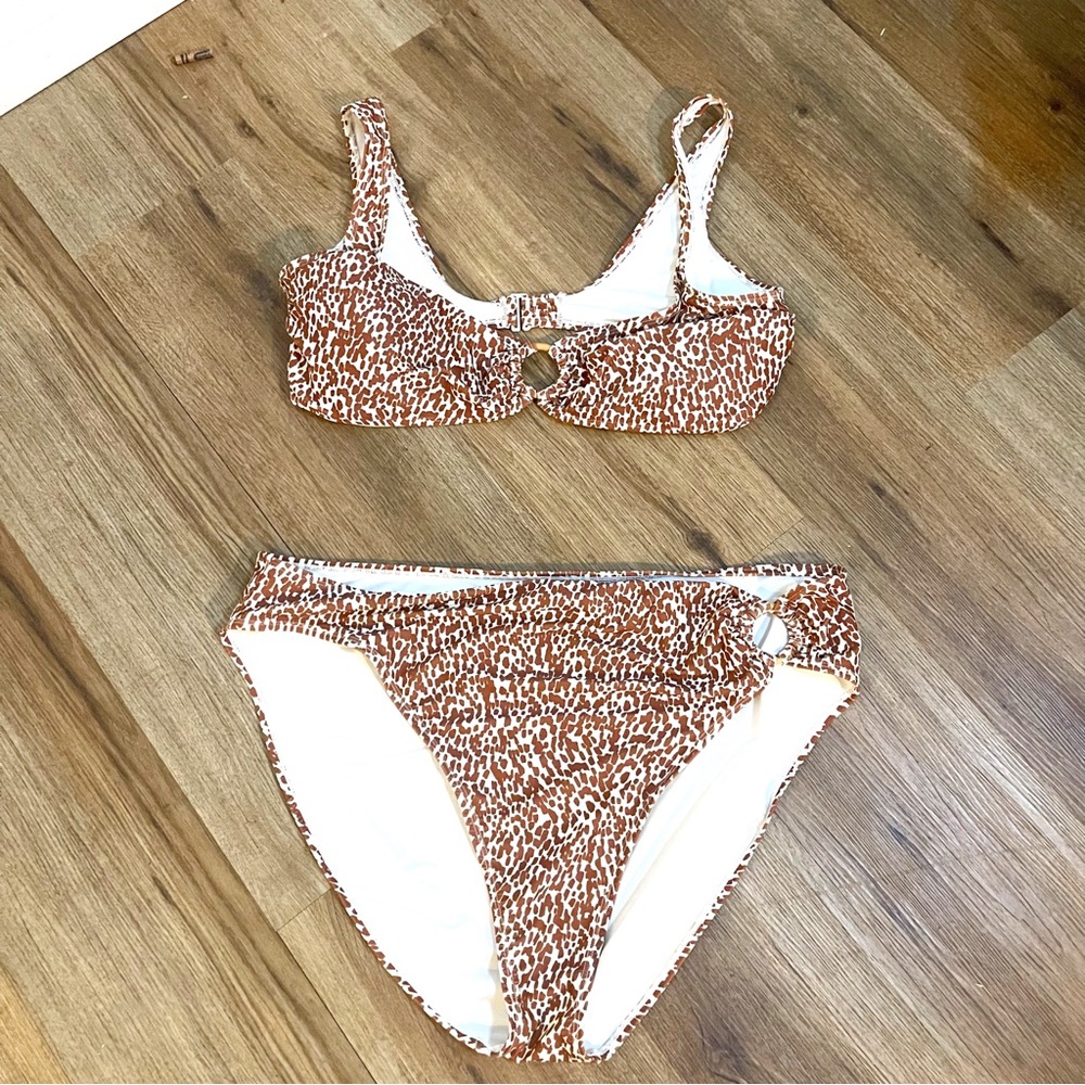 Old Navy Brown and White Leopard Patterned Bikini 2X/3X Summer Beach Swimwear